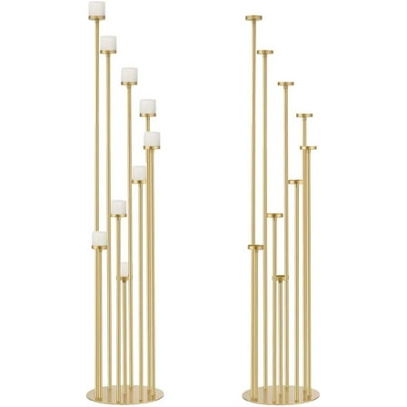 2pcs 9 Arm Candelabra,Floor Candle Holders Tall Set for Wedding Aisle Decoration,Gold Candelabras for Fireplace,Candle Stand Fit for Flameless or Wax
