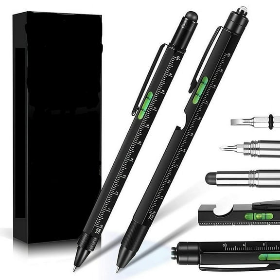 2Pcs 9-In-1 Multi-Function Pen, Unique Multi-Function Tool, With Led, Light Pen, Level, Screwdriver, Flat Head, Gift For Men, Gift For Husband And Father