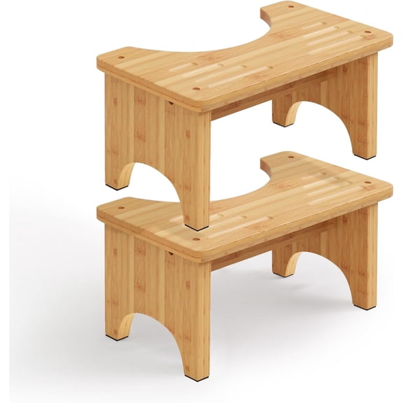 2Pcs 9 Inch Bamboo Wood Toilet Stool for Squatting Adults | Non-Slip Stable Squatty Potty Stools, Portable Wooden Step Stools, Promotes Healthy Bathroom Habits