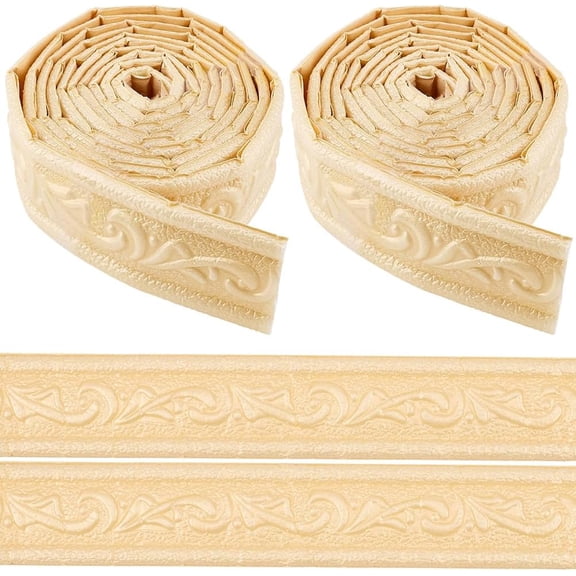 2Pcs 90.6x1.8 Molding Trim Wall Trim Gold Self Adhesive Flexible Peel and Sick Wallpaper Border Vintage 3D Edging Lines Skirting Stickers PVC Baseboard for DIY Art Mirror Home Kitchen Office