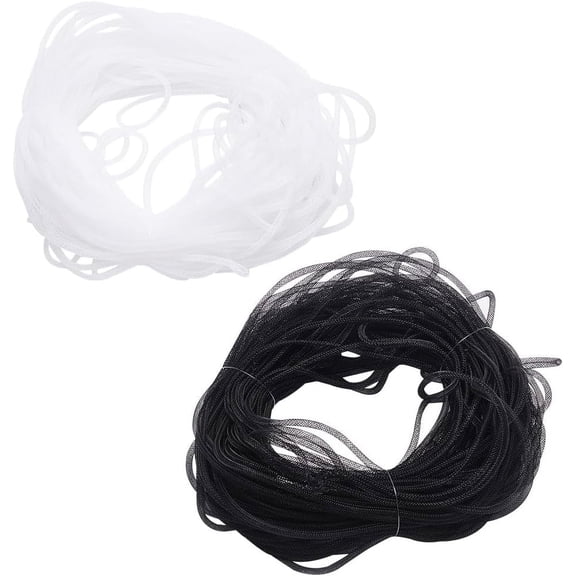 2Pcs 90 yards Mesh Tube Deco Flex Black White Mesh Tube 4mm Polyester Tubing Flex for Wreath Gift Decorations Birthday Wedding Party and DIY Craft