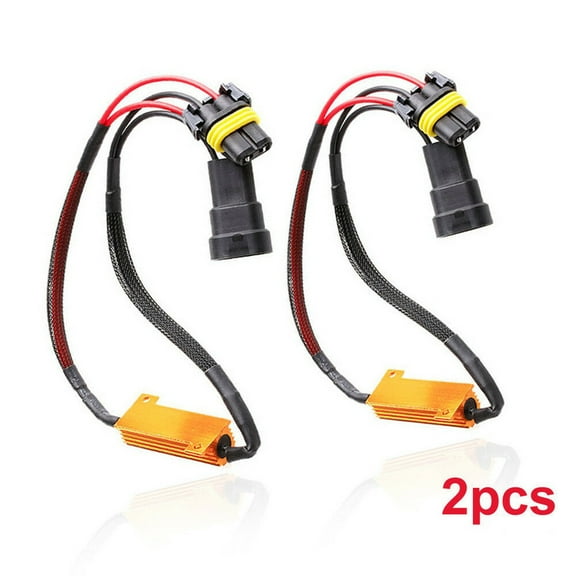2Pcs 9005 9006 LED Headlight Load Resistor Decoder, Anti-Flicker OBC Error Free Hyper Flash Fix, Plug & Play 12V-24V Metal Resistor for Car LED DRL HID Headlight Kit