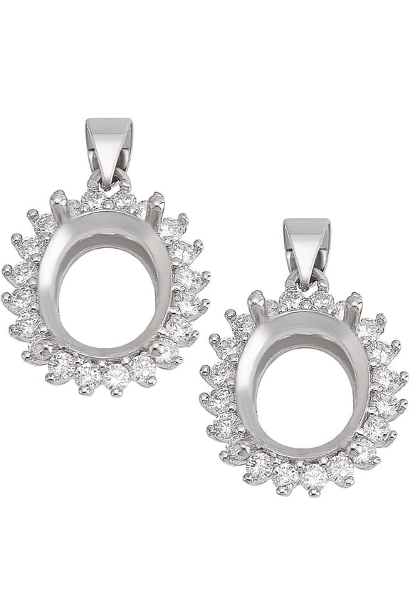 2Pcs 925 Sterling Silver Pendant Base Open Back Bezel Blank Tray Gemstone Support Pendant Base for 12x10mm Oval Cabochon Pendant Jewelry Making Hole: 33.5mm