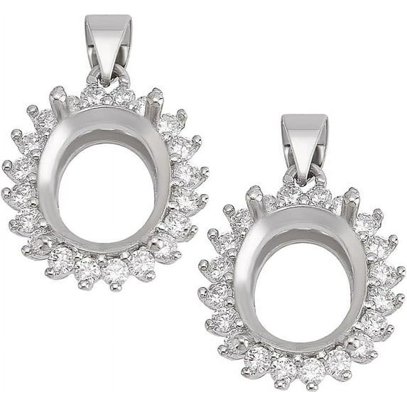 2Pcs 925 Sterling Silver Pendant Base Open Back Bezel Blank Tray Gemstone Support Pendant Base Jewelry Making for 12x10mm Oval Cabochon Pendant Hole: 3×3.5mm