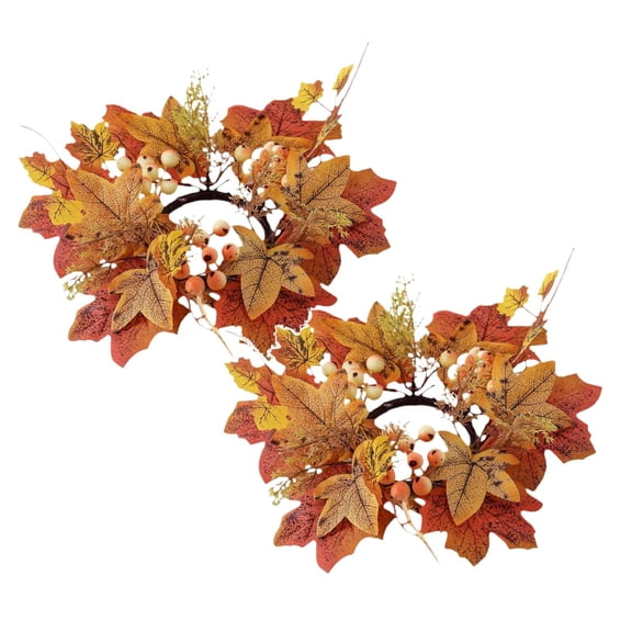 2Pcs A Rtificial Maple Leaves Wreath Ring Fall Candle Ring Wreaths Thanksgiving Candle Ring Holder For Bar Home Party Wreath