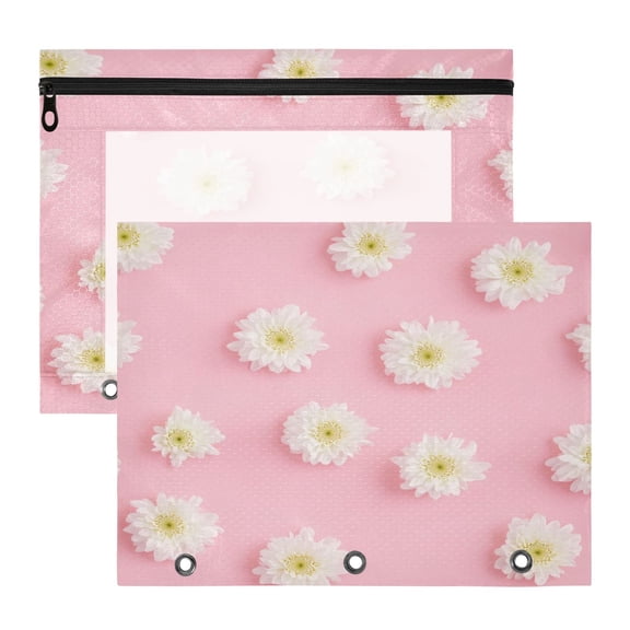 2Pcs A4 Document Pouch Set 3 Ring Binder Pencil Pouch Clear Window Pencil Case for Binder for Home, Office Small Yellow Daisy