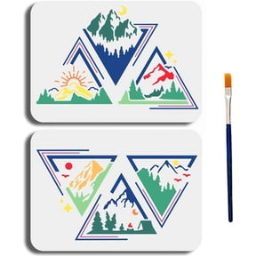 2Pcs A4 Size Mountain Scenery Stencil Triangular Mountain Range Template 11.7x8.3inches Reusable Nature Landscape Mountain Forest Sunset Template for Painting on Wood Wall Home Decor