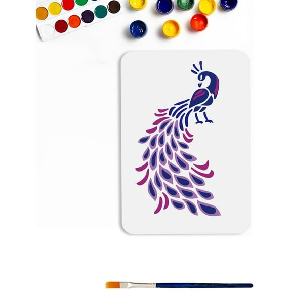 2Pcs A4 size Layered Peacock Template Elegant Animal Theme Painting Stencil 11.6x8.2inchs Reusable Peacock Body Feather Template PET Plastic Stencil for Painting DIY Home Decor