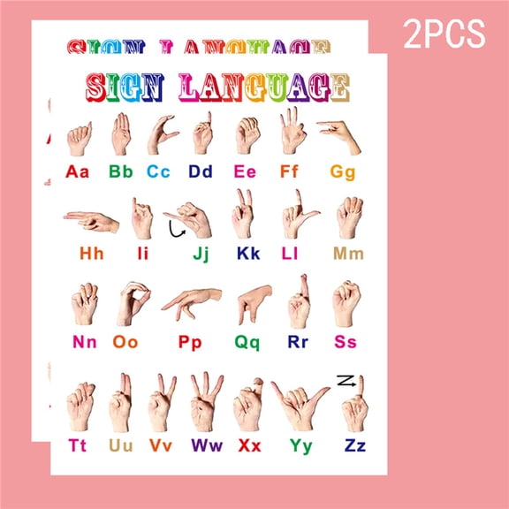 2Pcs ASL Alphabet Chart, Sign Language Learning Poster for Beginners, Hand Sign Educational Print Wall Decor, ABC Playroom Homeschool Classroom Supplies, High Definition Colors