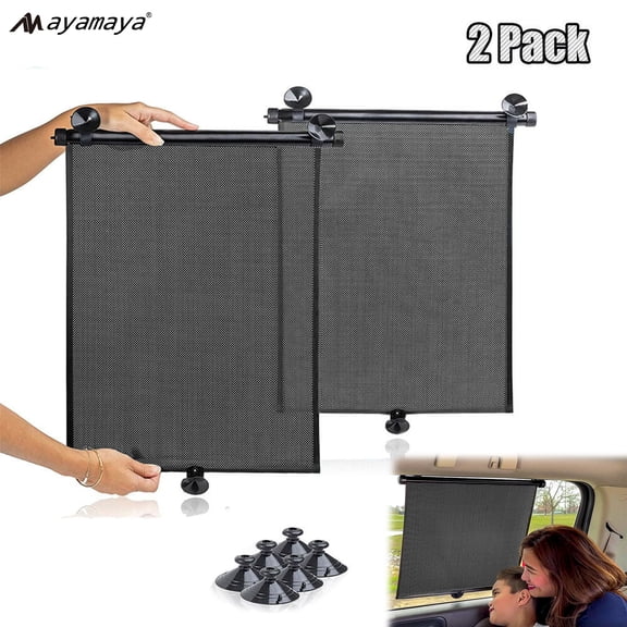 2Pcs AYAMAYA Car Window Shade, Retractable Car Sun Shade for Blocking Sun Glare & Heat, Suitable for Car Room and Office Window