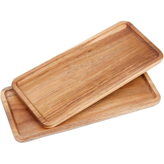 2Pcs Acacia Wood Serving Trays 29x13cm Wooden Serving Platters Rectangle Wood Appetizer Plates Mini Charcuterie Boards