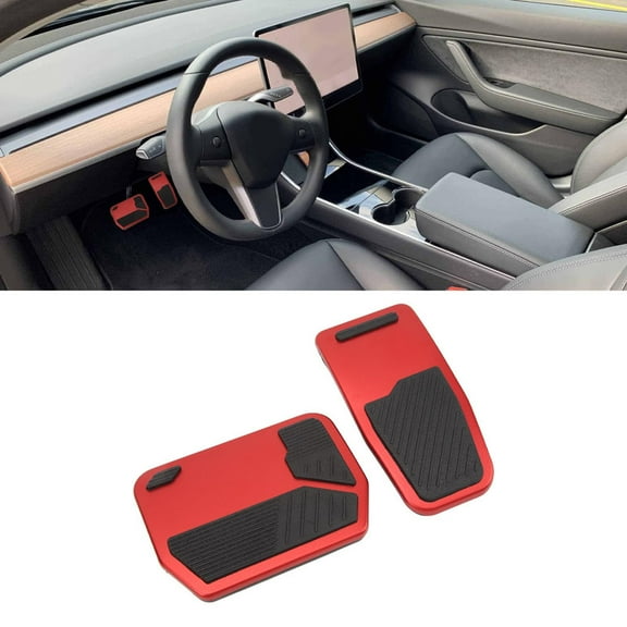 2Pcs Accelerator Brake Pedal Cover, Foot Shaped Gas Pedal Foot Pedal Pad, Sporty Style Anti Slip Pedal Pad Replacement for Tes-la Mo-del 3 Model Y, Red