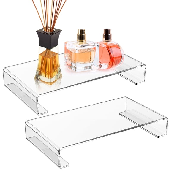 2Pcs Acrylic Bathroom Tray Practical Bathroom Counter Tray Elegant Countertop Pedestal Stand Stylish Clear Display Riser Easy to Clean for Home Bedroom