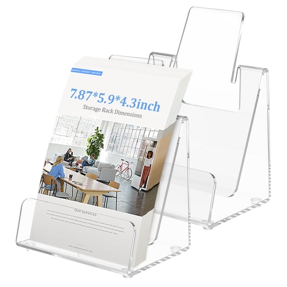 2Pcs Acrylic Brochure Holder 8 x 6 x 4 Inch Clear Pamphlet Holder Display Stand for Trifold 6 Inch Flyer Pamphlet Booklet Menu Leaflet for Office Home Store with Non Slip Pad