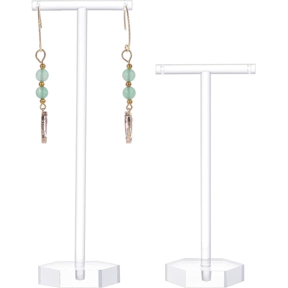 2Pcs Acrylic Earrings Stand Holder T-Shape with Holes Ear Studs Display Rack Jewelry Organizer Earring Retail Photography (Clear Black-Base 2 Heights: 5.6inch 4.4inch) DIY