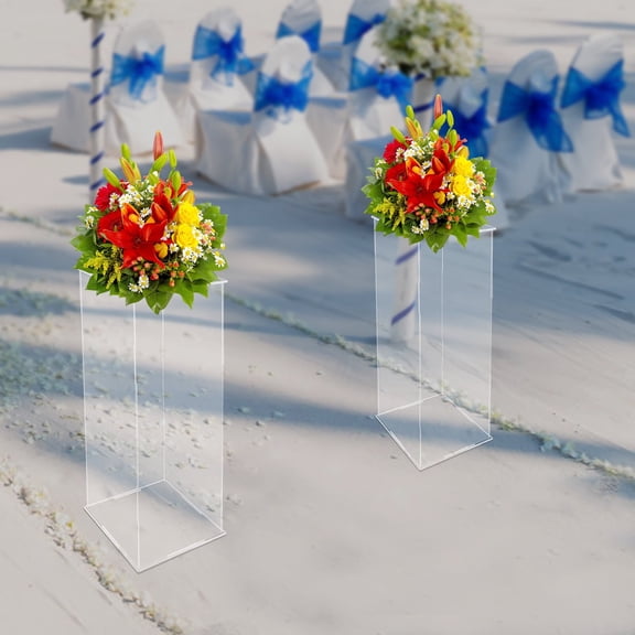 2Pcs Acrylic Flower Stands, Acrylic Column Pedestal Stand Clear Display Flower Tower Decor Riser, Tall Dessert Cake Table Display Pillars Art Sculpture Stands for Weddings, Birthdays, Parties