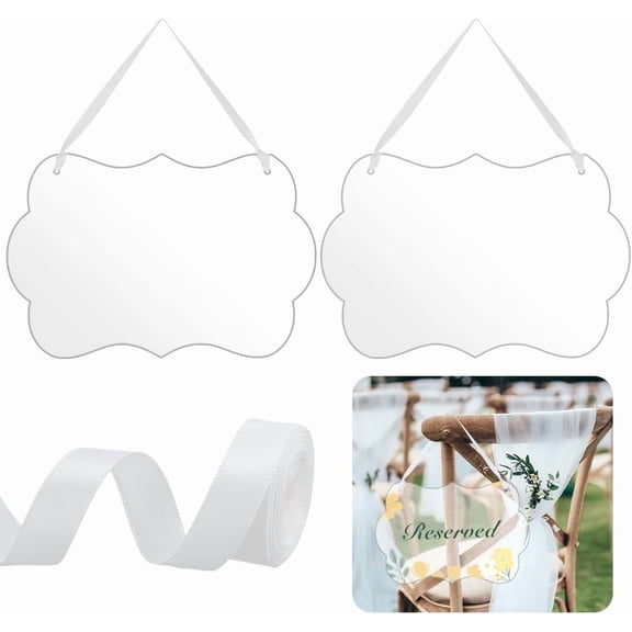 2Pcs Acrylic Hanging Sign Rectangle Reserved Signs for Wedding Chairs Reserved Seating Signs with Ribbons Food Signs Welcome Signs for Wedding Home Offices Dinner Parties diy