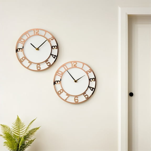 2Pcs Acrylic Mirror Clock Face in Light Brown with Arab Numerals for Modern Wall Decorations