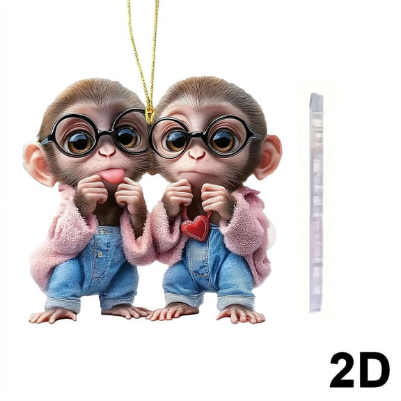 2Pcs Acrylic Monkey Car Pendant, 3.15 Inch 2D Monkey Charm, Cute Animal Bag Keychain Accessories for Vehicle Rearview Mirror Purse Backpack Easter Mothers Day Gift