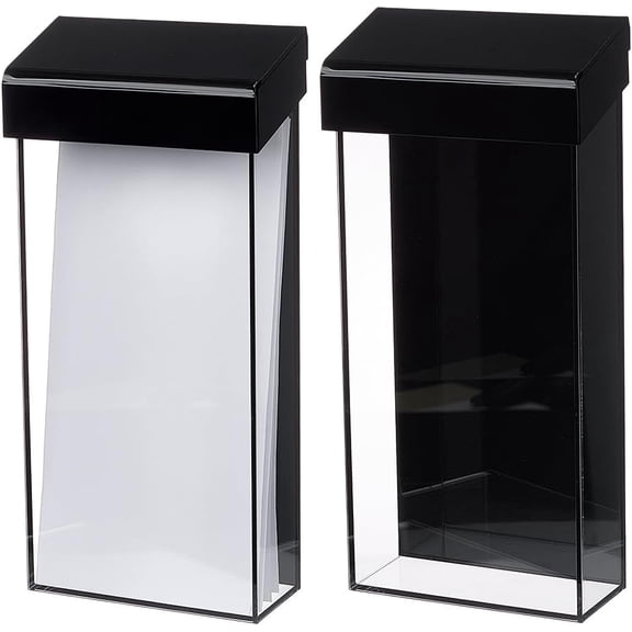 2Pcs Acrylic Outdoor Brochure Holder 4x10 Inch Black Waterproof Wall Mount Literature Box with Lid Clear Wall Mounted Takeout Menu