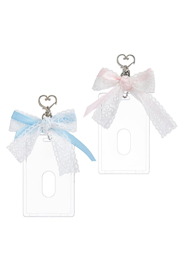 2Pcs Acrylic Photocard Holder 4.1x2.6inch Photocard Holder Clear ID Badge Holders with Lace Cute Card Pendant with Alloy Swivel Clasps