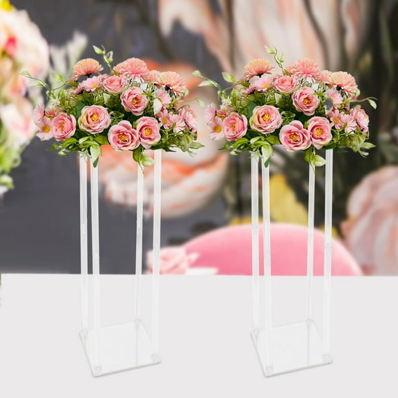 2Pcs Acrylic Rectangular Column Clear Flower Stand for Wedding Party Decor 7.87*7.87*31.49inch