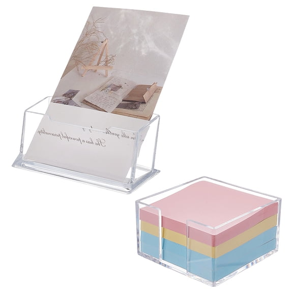 2Pcs Acrylic Sticky Note Holder Card Holder Business Card Holder Desk 3 x 3 In Clear Acrylic Notepad Holder 3.8 x 1.1 In Single Clear Display Stand