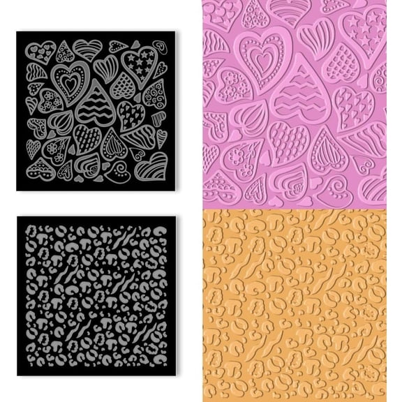 2Pcs Acrylic Textured Mat Leopard and Heart Pattern Acrylic Clay Texture Sheets Embossing Polymer Clay Tools for Clay Earrings Making Jewelry Design 4x4inch DIY