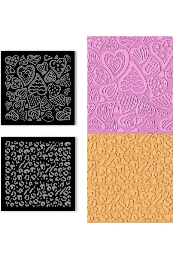 2Pcs Acrylic Textured Mat Leopard and Heart Pattern Acrylic Clay Texture Sheets Embossing Polymer Clay Tools for Clay Earrings Making Jewelry Design 4x4inch DIY