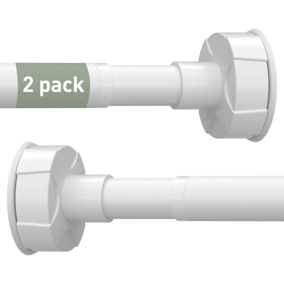 2Pcs Adjustable Curtain Rod 21-30 Inch, No Drill Tension Curtain Rod with Metal Inner Lock, Heavy Duty Extendable Shower Curtain Rod for Bathroom Kitchen Closet Doorway, 25mm Carbon Steel, White