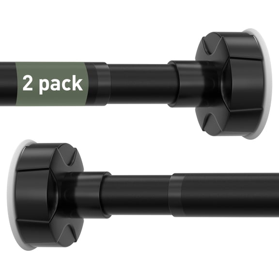 2Pcs Adjustable Curtain Rod 21-30 Inch, No Drill Tension Curtain Rod with Metal Inner Lock, Heavy Duty Extendable Shower Curtain Rod for Bathroom Kitchen Closet Doorway, 25mm Carbon Steel, Black