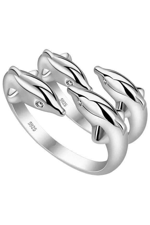 Silver Copper Adjustable Double Dolphin Ring for Her Fashion Jewelry to Decorate 2 Pieces Size