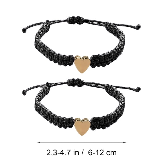 2Pcs Adjustable Heart Bracelets, Pink Woven Cord Matching Bracelets With Polished Heart Charms, For First Day Of Milestone Keepsake, Birthday Gifts