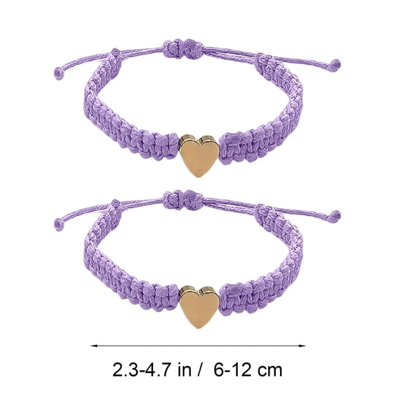2Pcs Adjustable Heart Bracelets, Pink Woven Cord Matching Bracelets With Polished Heart Charms, For First Day Of Milestone Keepsake, Birthday Gifts