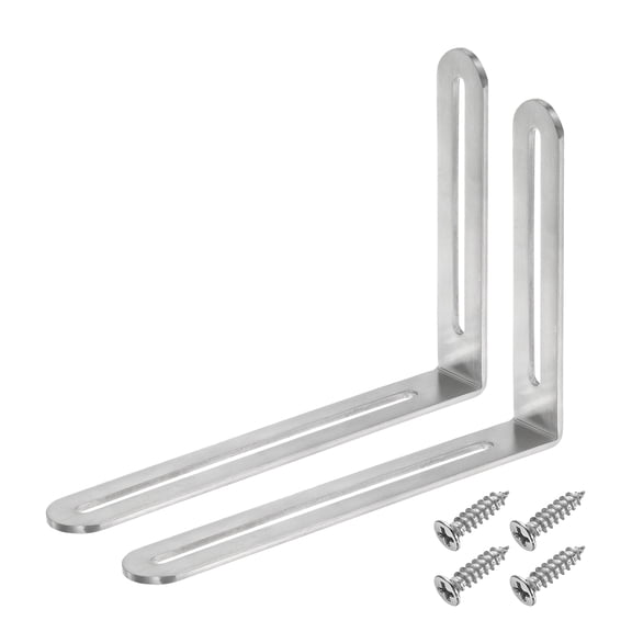 2Pcs Adjustable L-Shape Corner Brace with Slot, 6.5 x 4.72 Inch Stainless Steel Slotted Right Angle Corner Bracket with Screws for Wooden Furniture Cabinet, Silver