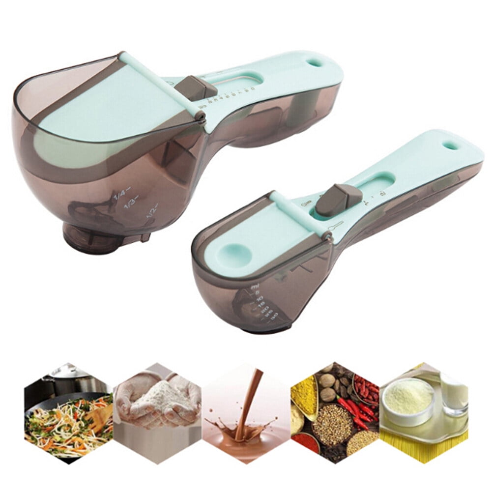 2Pcs Plastic Adjustable Measuring Cups and Spoons Set Multi