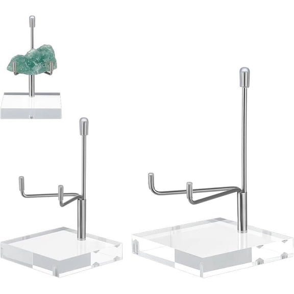 2Pcs Adjustable Metal Arms Display Stand Easel with Acrylic Base 2 Holder Rock Display Stand Acrylic Easel Display Stand for Rock Geode Gemstones Fossils Minerals Agate Collectibles