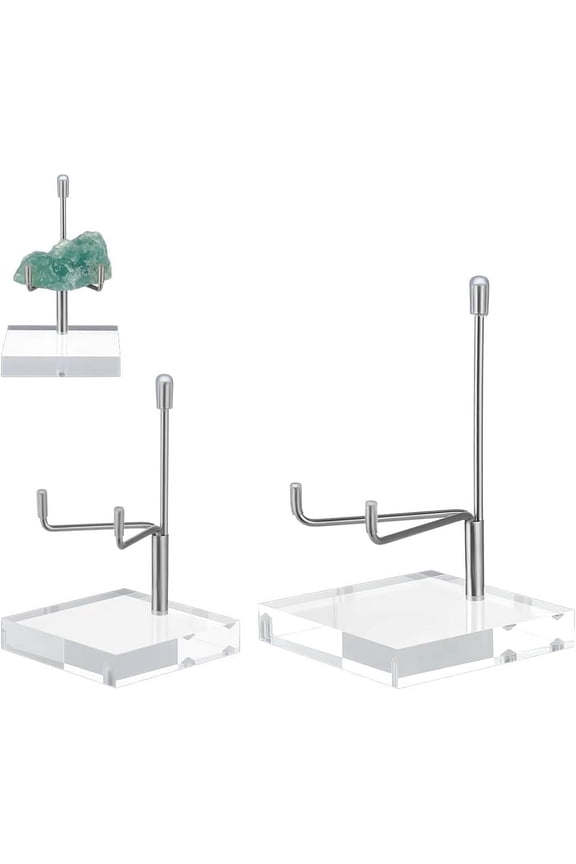 2Pcs Adjustable Metal Arms Display Stand Easel with Acrylic Base 2 Holder Rock Display Stand Acrylic Easel Display Stand for Rock Geode Gemstones Fossils Minerals Agate Collectibles