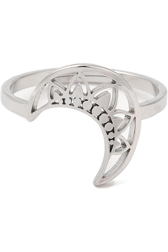 2Pcs Adjustable Moon Rings Hollow Frame Ring Personalized Knuckle Rings for Women Dainty Trendy Jewelry Stainless Steel Color Size 6(16.5mm)