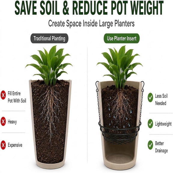 2Pcs Adjustable Planter Inserts for Large Pots - Black Stainless Steel Risers with Chains for Round Planters, Height Adjustable Flower Pot Fillers for Indoor Outdoor Use