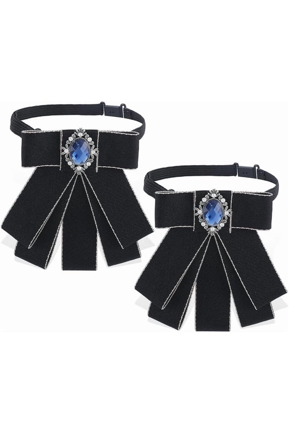 2Pcs Adjustable Pre-tied Ties Rhinestone Bowtie Decorative Banquet Wedding Dress Suit Neck Collar for DIY handcrafting