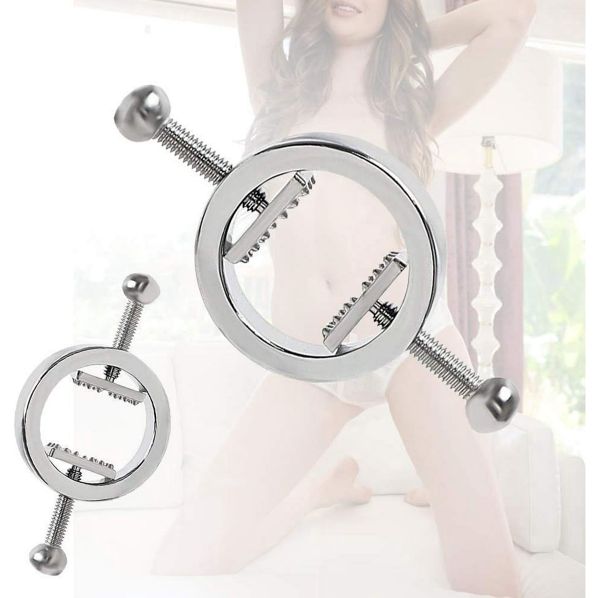 2-Piece Adjustable Nipple Clamps With Bow & Bell - Non-Piercing Body Jewelry For Adults, Stainless Steel With Chain