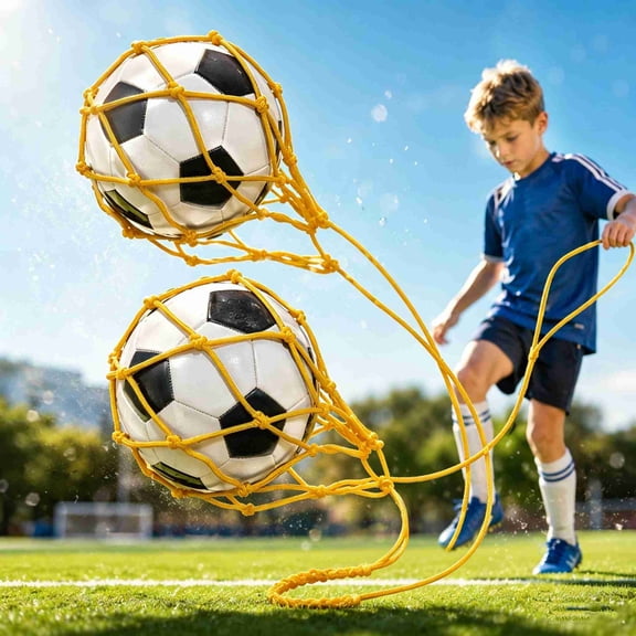 2Pcs Adjustable Soccer Kick Training Net, Hands-Free Football Return Trainer, Elastic Bungee Soccer Practice Net for Ball Handling, Passing, Juggling Skills Training, Yellow