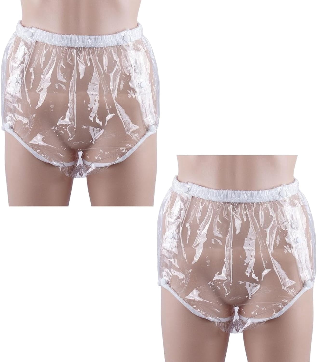 2Pcs Adjustable Waterproof Adult Diaper Covers, Reusable Leakproof Cloth Pants for Incontinence, Comfortable & Protection (Clear, L)