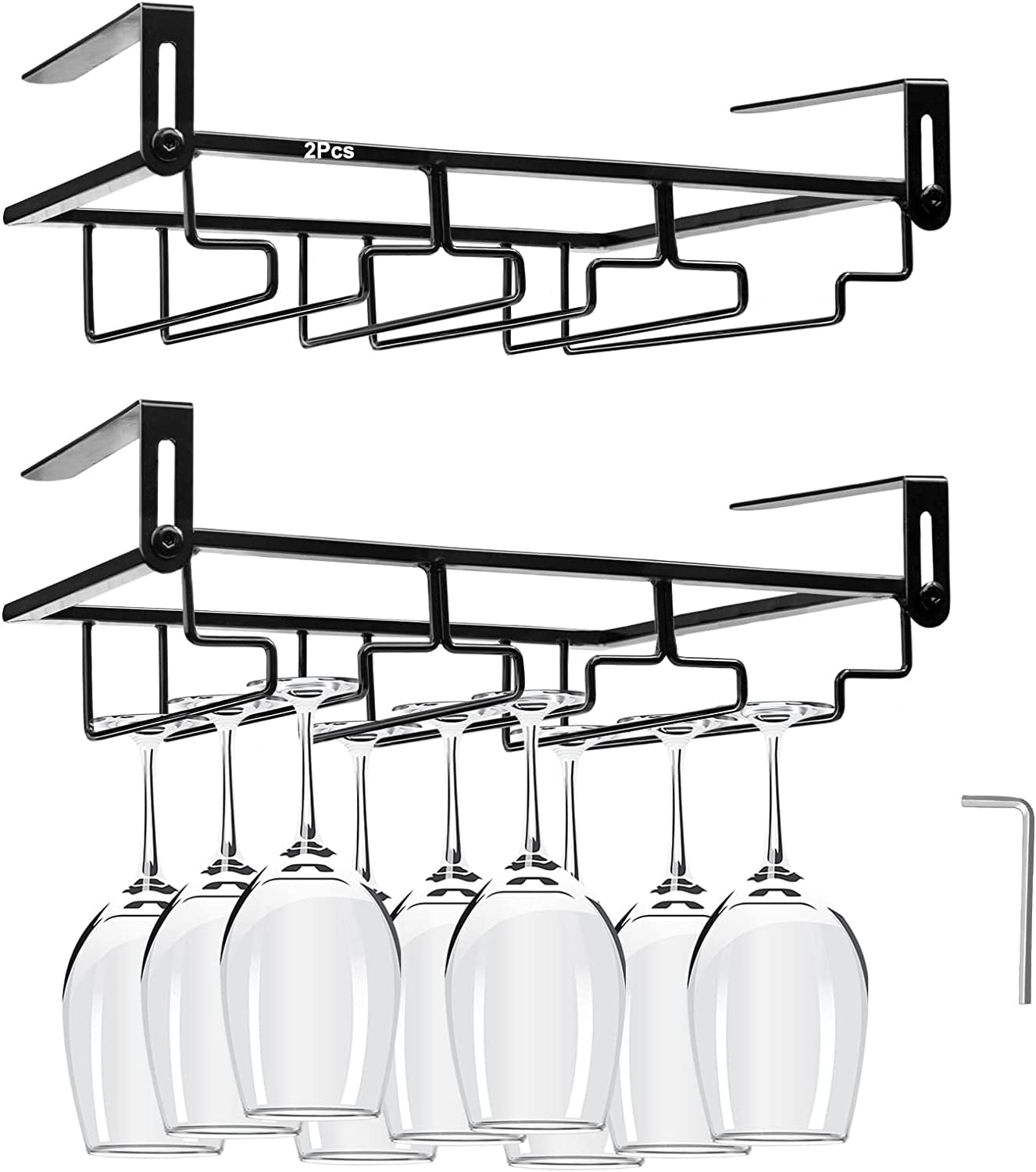 2Pcs Adjustable Wine Glass Rack Under Cabinet, Punch-Free 3 Rows ...