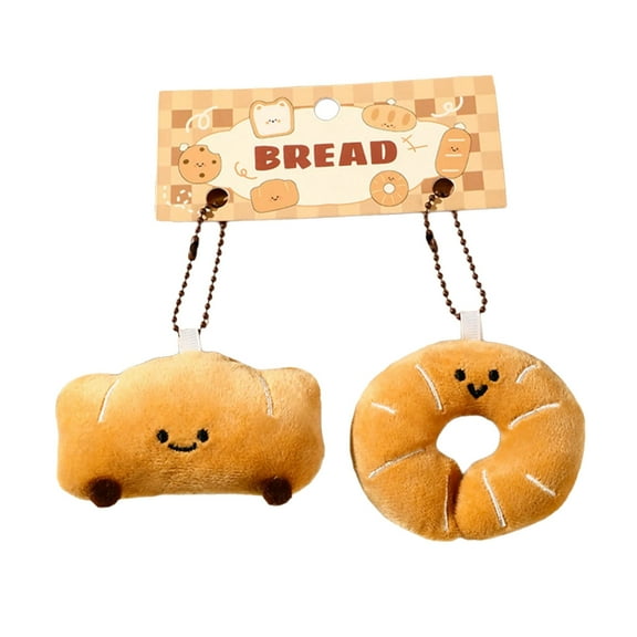 2Pcs Adorable Bread Plush Toy Keychain Soft Stuffed Toy Decoration Fashion Bag Pendant Key Holder For Food Lover Gift