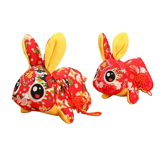 2Pcs Adorable Chinese New Year Rabbit Plush Toy Bunny Doll Lunar New Year Decorative Party Favor Stuffed Animals For Kids Children Office 15cm Red 20cm Deep Red