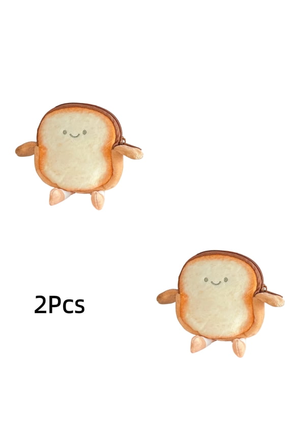 2Pcs Adorable Toast-Shaped Keychain Wallet, Mini Bag for Coins Cards Earphone Storage