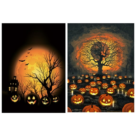 2Pcs Adult Diamond Painting DIY 5D kit, Halloween Diamond Painting kit, Diamond Painting, Halloween Gift, Suitable for Entertainment and Home Wall Decoration, Size 12x16 inches (Orange)