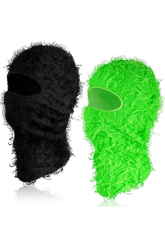 2Pcs Adult Distressed Balaclava Ski Mask Full Face Knitted Balaclava Windproof Cool Ski Mask for Cold Weather